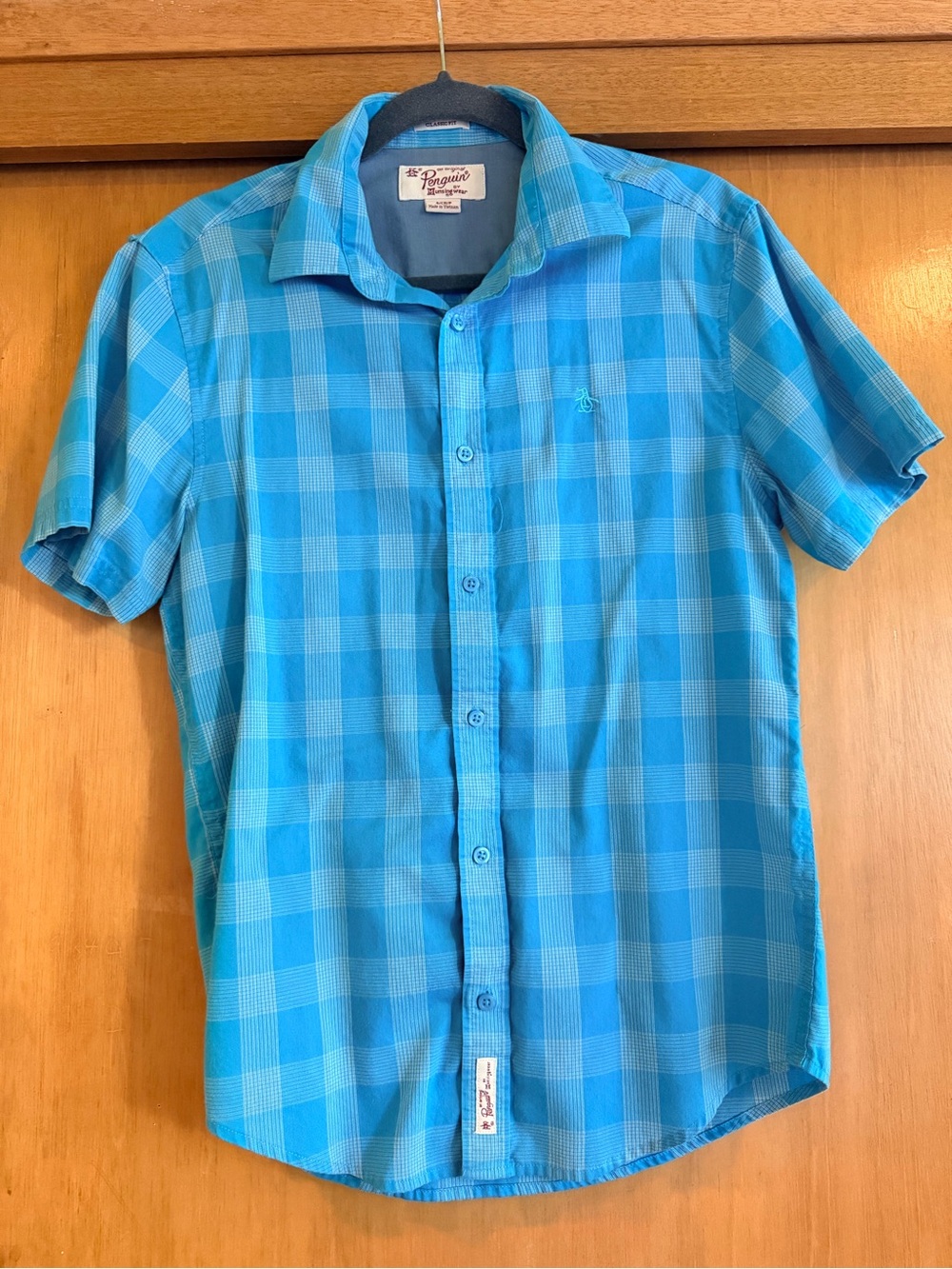 Original Penguin Blue Plaid Short-Sleeve Button Down Shirt - Men's